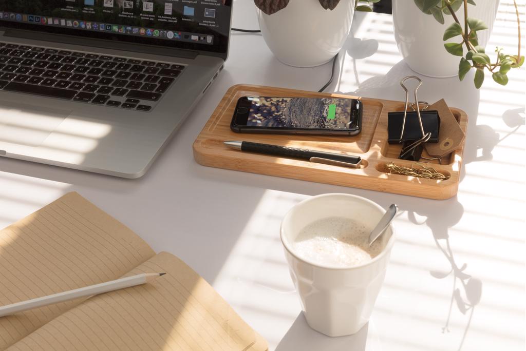 Organizator za stol, s bežičnim punjačem od 5W, bamboo