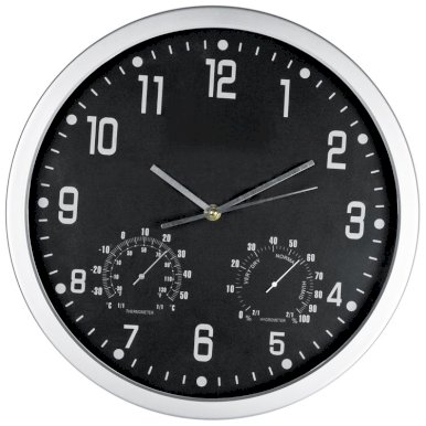 Sat, zidni, s termometrom i hidrometrom, crni