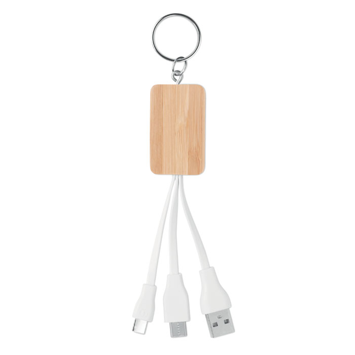 Privjesak bambo s USB kablovima, s tipom C, natural