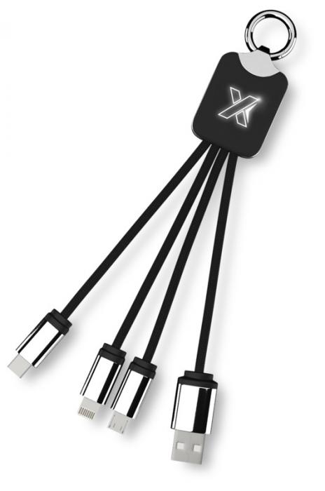 Kabel za punjenje  4 u 1 , sa svijetlećim logom, tipom C, crno-bijeli