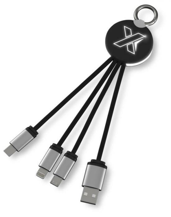 Kabel za punjenje  4 u 1 , sa svijetlećim logom, tipom C, crno-bijeli