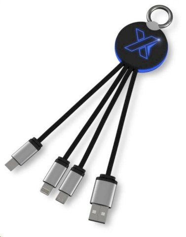 Kabel za punjenje  4 u 1 , sa svijetlećim logom, tipom C, crno-plavi