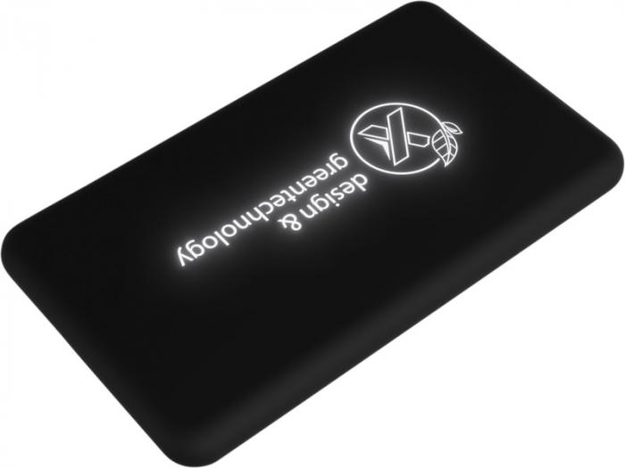 Powerbank 5000 mAh , solarno punjenje i  3 u 1 kabel tip C, sa svijetlećim logom, ,crni