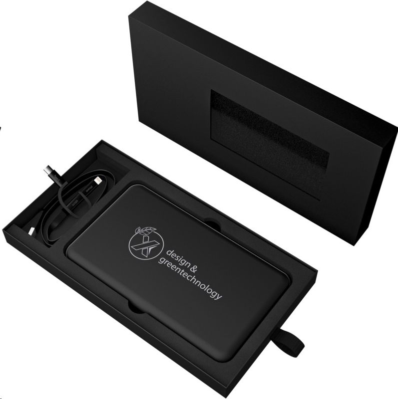 Powerbank 5000 mAh , solarno punjenje i  3 u 1 kabel tip C, sa svijetlećim logom, ,crni