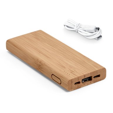 Powerbank, 5000 mAh, 2 mikro-USB ulaza i 1 USB izlaz, bambus