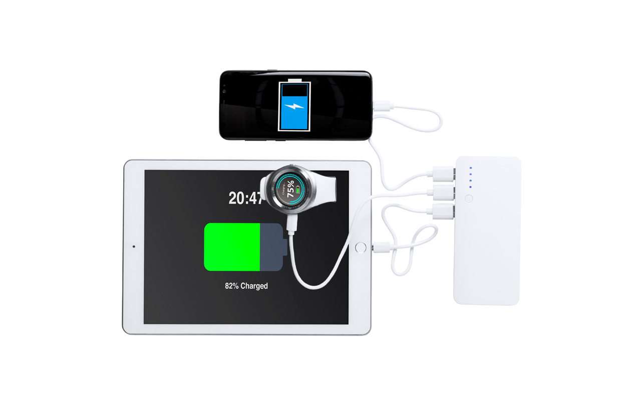 Powerbank za smartphone, 10000 mAh s 3 izlaza za punjenje i LED lampicom, bez kabla za punjenje, plavo- bijeli