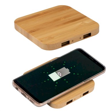 Punjač bežični, od bambusa, 5 W s 2 usb ulaza