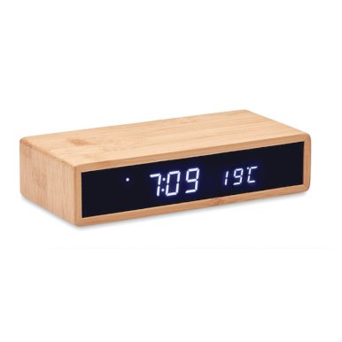 Punjač, od bambusa, bežični, s prikazom sata, alarma i temperature