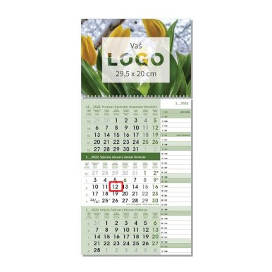 Kalenda s planerom  poslovni, trodijelni, 29,5x62cm, 12 listova, s pokazivačem, PVC vrećica, zeleni