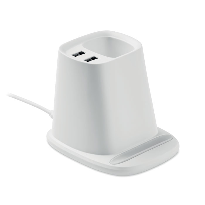Držač za olovke, 10W, sa 2 USB huba, bijeli
