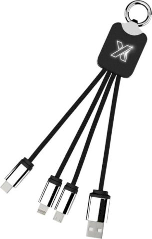 Kabel za punjenje  4 u 1 , sa svijetlećim logom, tipom C, crno-bijeli
