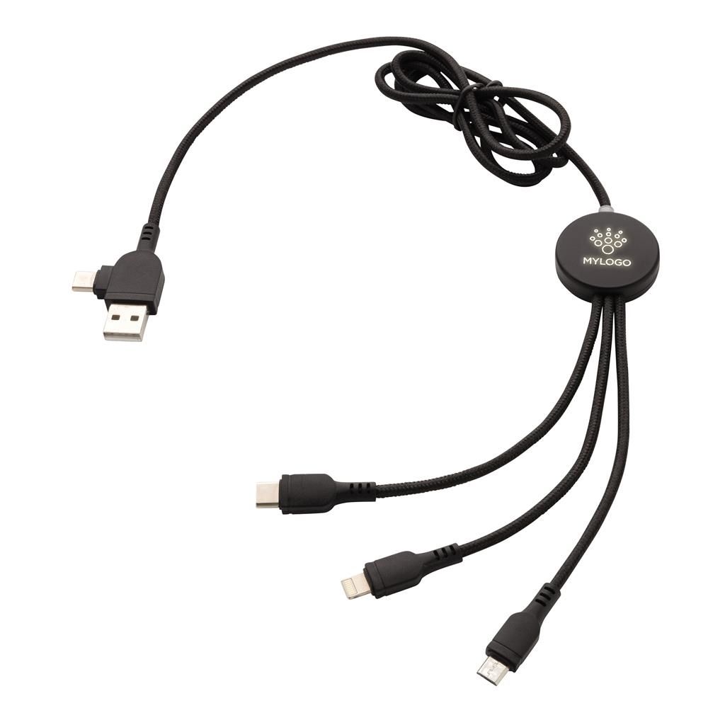 Kabel za punjenje, Light up, svjetleći logo 6u1, crni