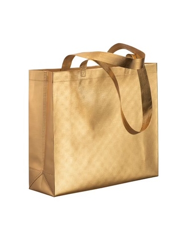 Torba za kupovinu, netkani materijal, laminirana, duge ručke, zlatna