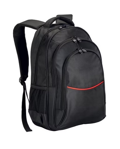 Ruksak, za laptop s tri džepa, crni sa crvenim detaljem