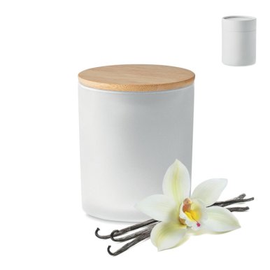 Svijeća u čaši s bambus poklopcem, miris vanilije, 120 gr.  bijela 