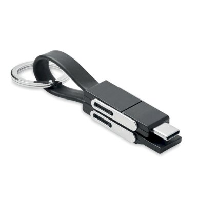 Kabel za punjenje, privjesak, 4u1 , 2x tip-C, tip-A i micro USB, crni