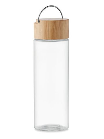 Boca za vodu staklena AMELAND sa bambus čepom,500 ml, prozirna
