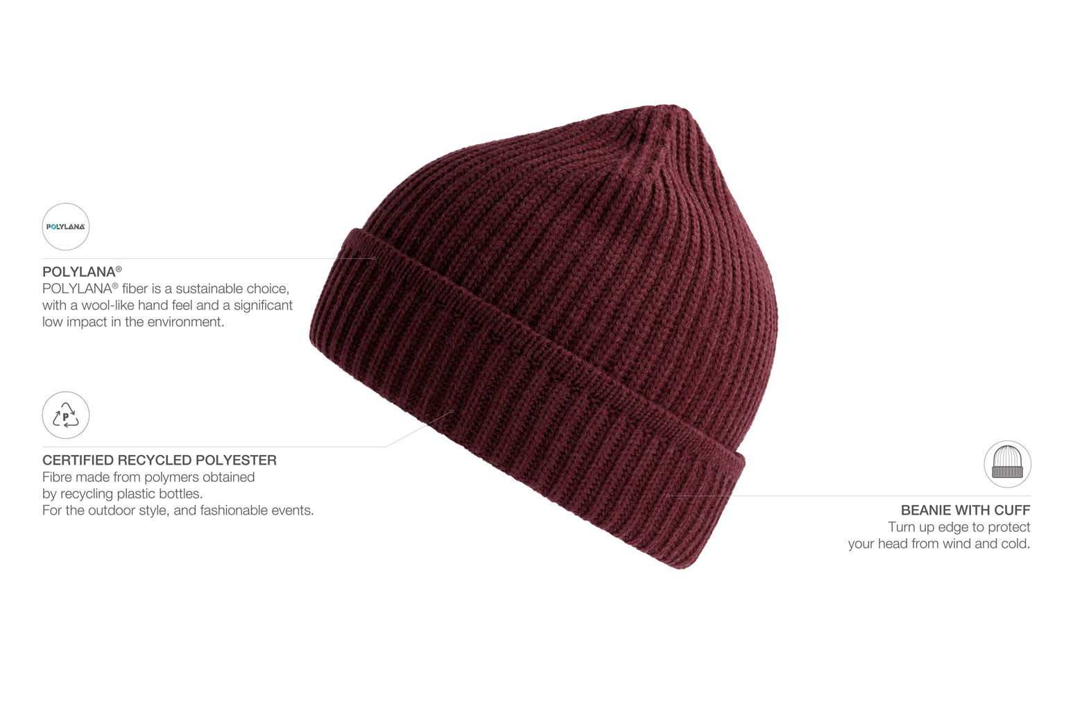 Kapa pletena MAPLE, burgundy melange
