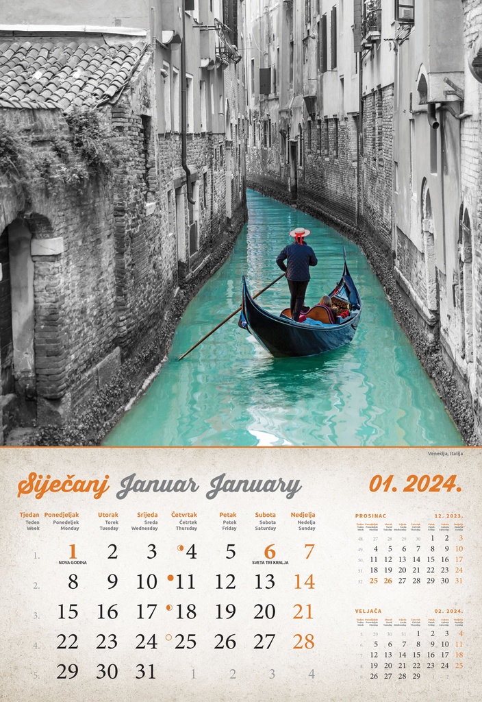 Kalendar Vintage gradovi, 33x55 cm, 13 listova, PVC vrećica