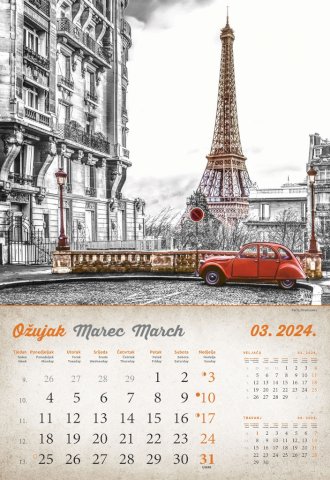 Kalendar Vintage gradovi, 33x55 cm, 13 listova, PVC vrećica