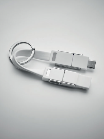 Kabel za punjenje, privjesak, 4u1 , 2x tip-C, tip-A i micro USB, bijeli