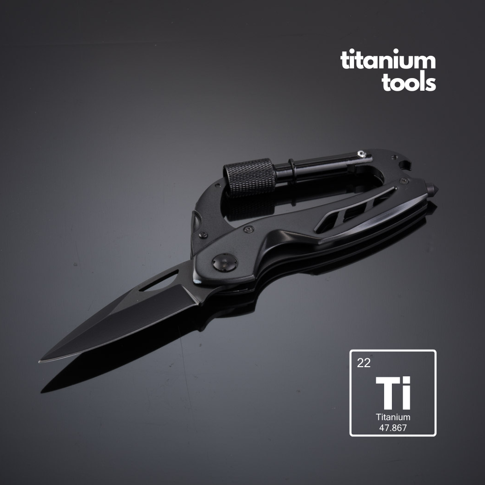 Titanium Optima, multi tool, sklopivi nož, sa karabinerom, crni