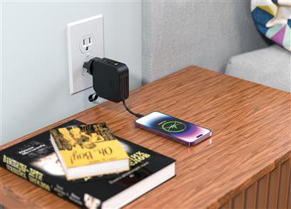 Powerbank / punjač, univerzalni, 5 u 1, 10000 mAh, Urban Vitamin, s bežičnim punjenjem i adapterima, crni