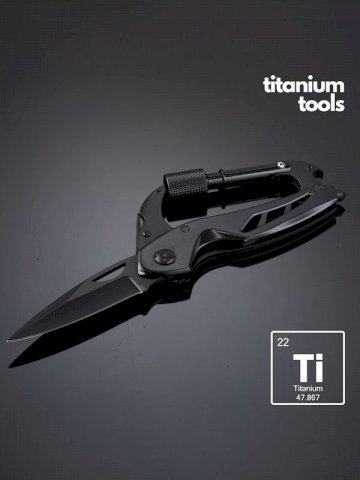 Titanium Optima, multi tool, sklopivi nož, sa karabinerom, crni