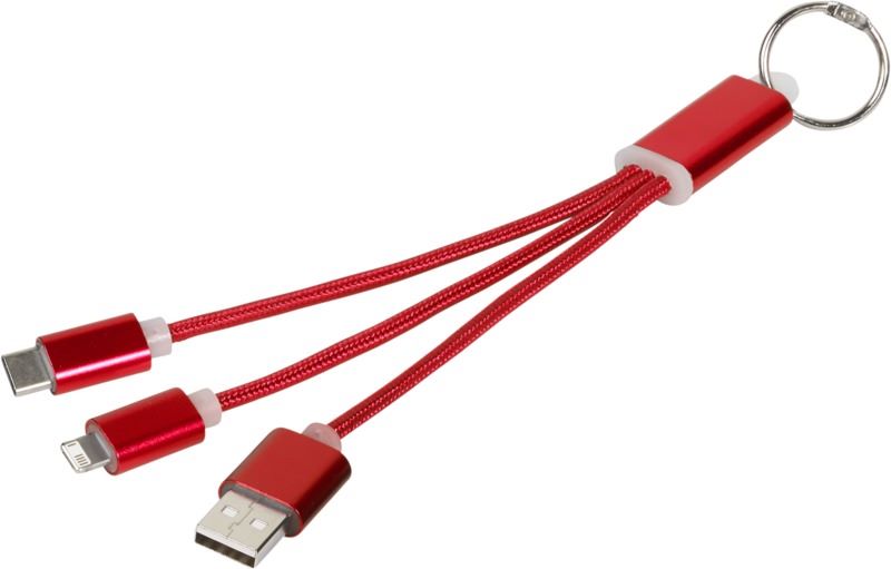 Kabel za napajanje-privjesak  3 u 1 , metalni, crveni