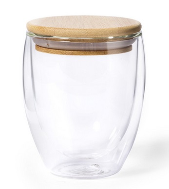 Šalica staklena, Nystre, 250ml,s poklopcem od bambusa