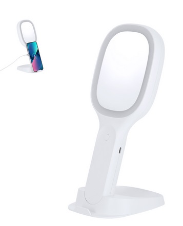 Ogledalo, i stalak za mobitel, Marchhox, multifunkcionalno, sa LED svjetlom, bijelo