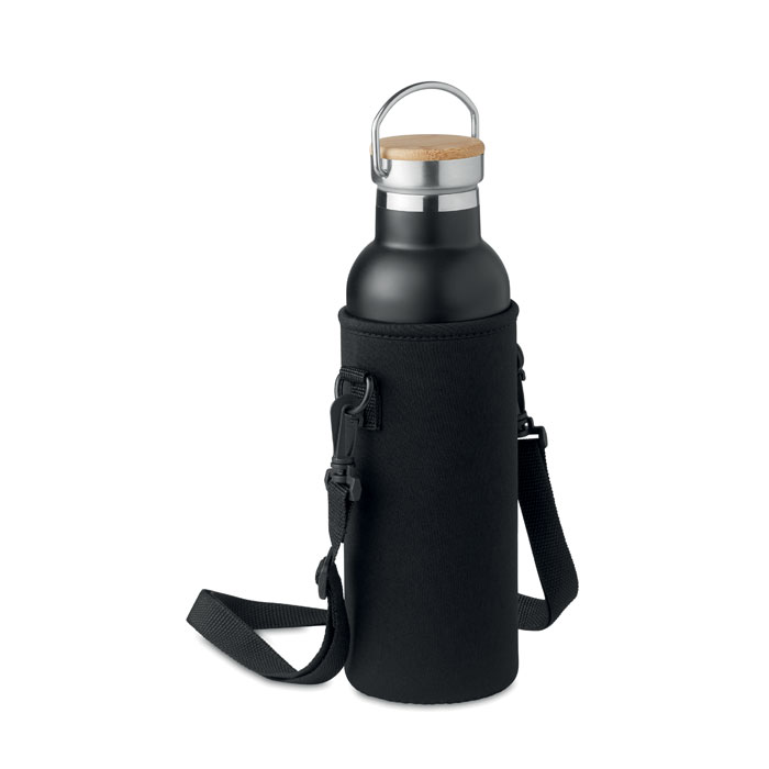 Boca termosica, Tiksi, 700ml, non-leak, u neopren vrećici, dodatan čep sa slamkom, crna