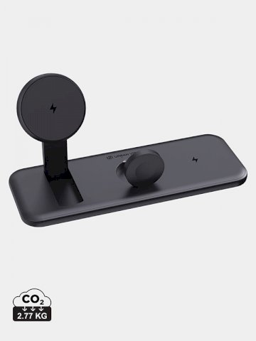 Punjač, bežični, 3 u 1, stolni, za iWatch, 15W, crni