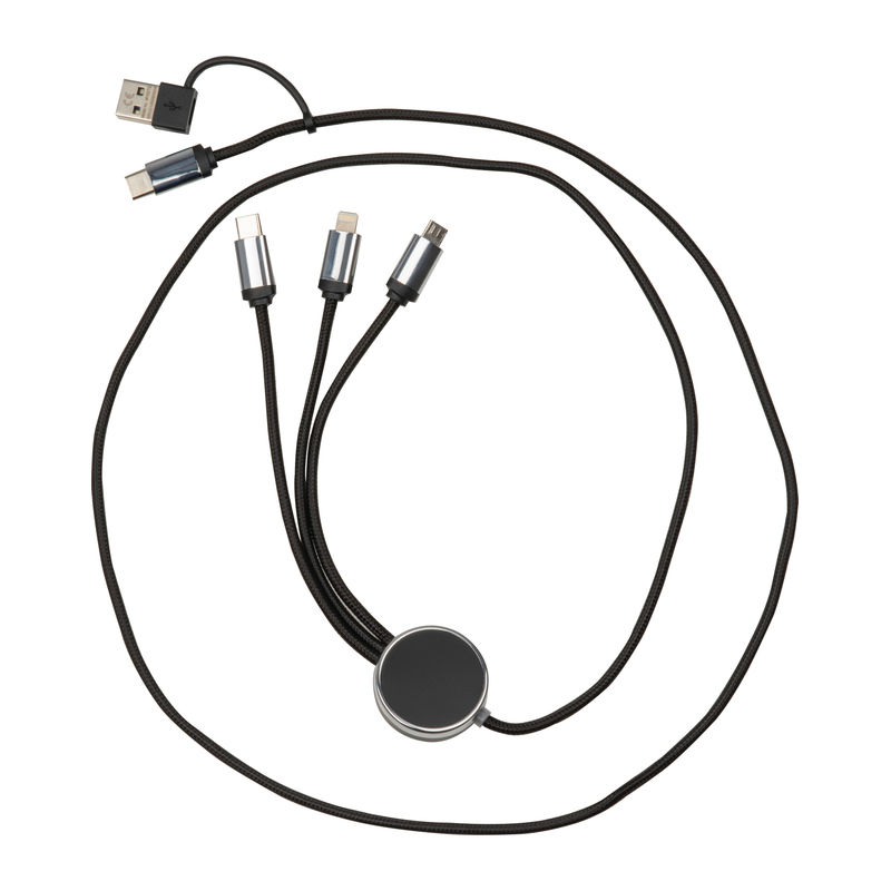 Kabel za punjenje, 3 u 1, 120cm, svjetleći logo, crni