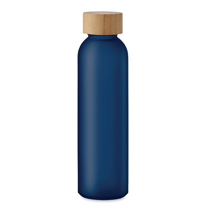 Boca za vodu staklena s bambus čepom, 500 ml, plava