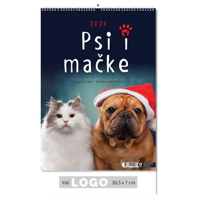 Kalendar Psi i mačke, 30,5x50 cm, 13 listova, PVC vrećica