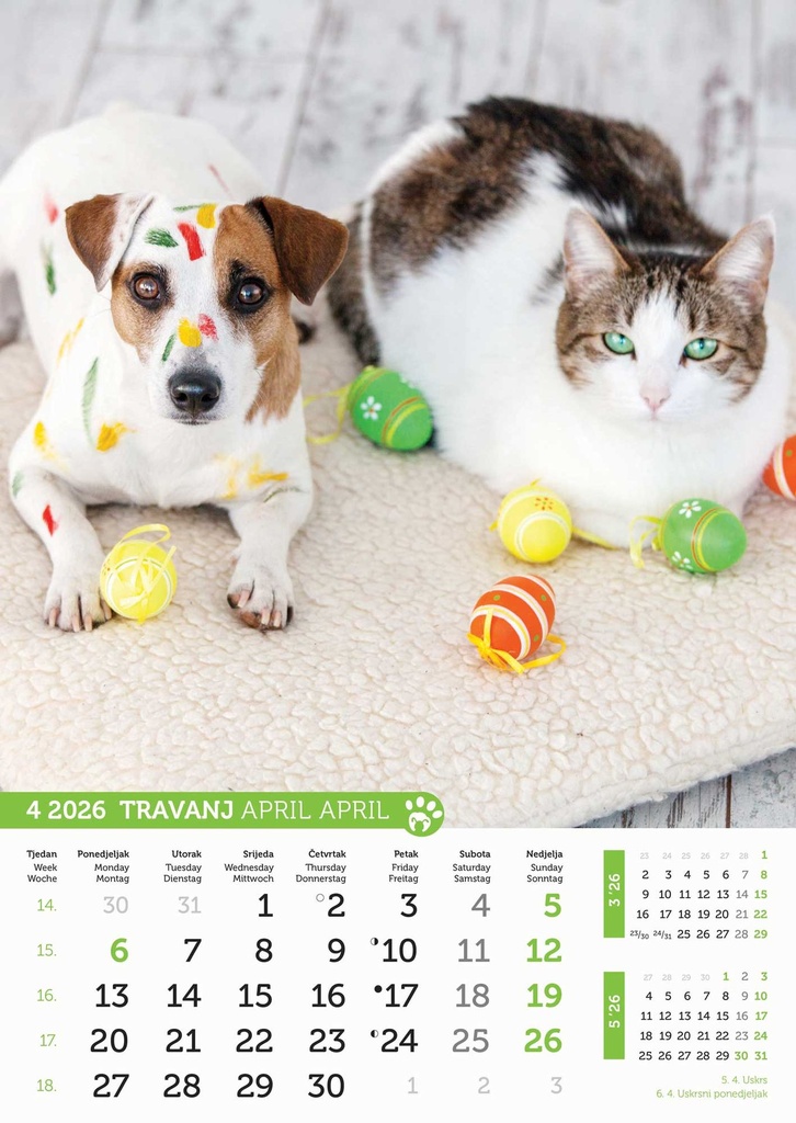 Kalendar Psi i mačke, 30,5x50 cm, 13 listova, PVC vrećica