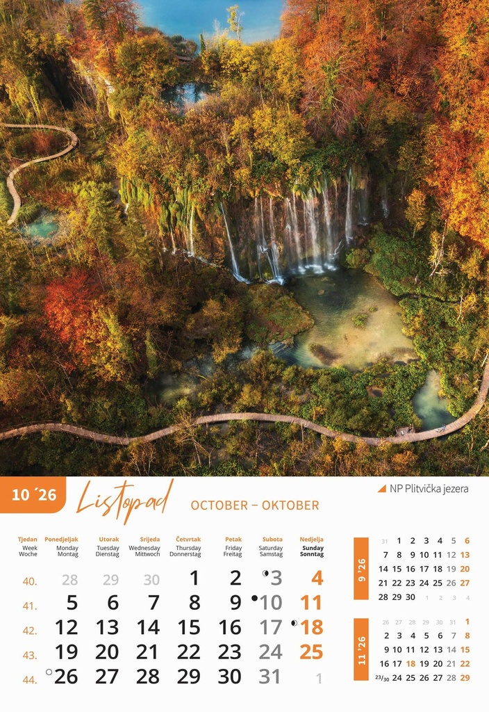 Kalendar Nacionalni parkovi, zidni, 33×55cm, 13 listova, spiralni, PVC vrečica