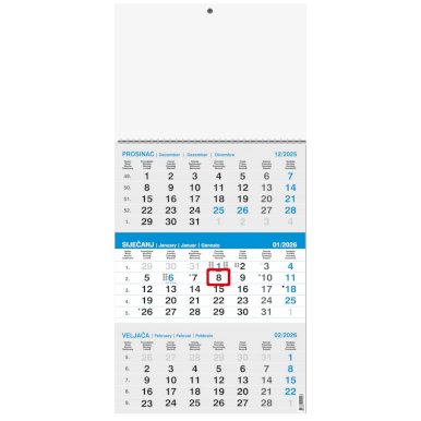 Kalendar poslovni, trodijelni, 29,5x62cm, 12 listova, s pokazivačem, PVC vrećica, sivo-plavi