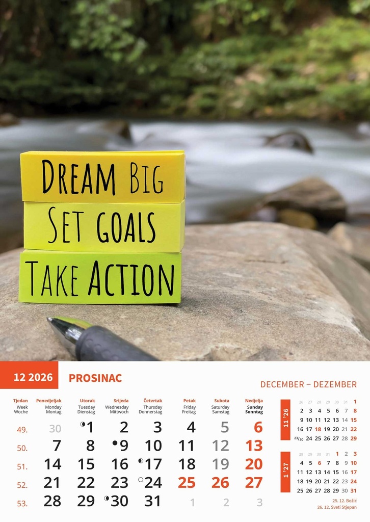 Kalendar Motivacijski, 30,5x50 cm, 13 listova, PVC vrećica