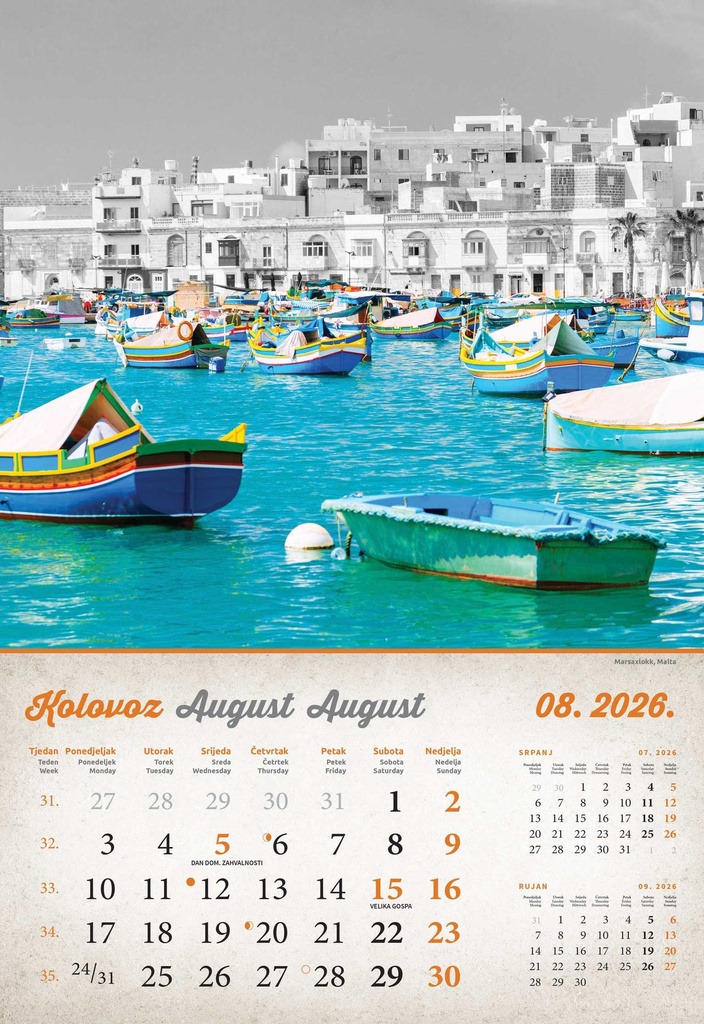 Kalendar Vintage gradovi, 33x55 cm, 13 listova, PVC vrećica