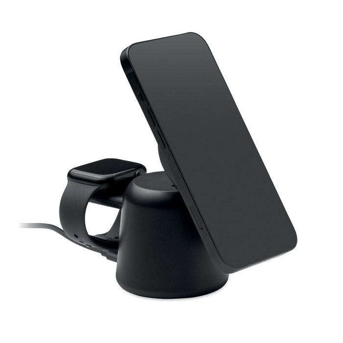 Punjač, bežični, 3 u 1, stolni, 15W, crni