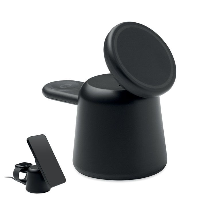 Punjač, bežični, 3 u 1, stolni, 15W, crni