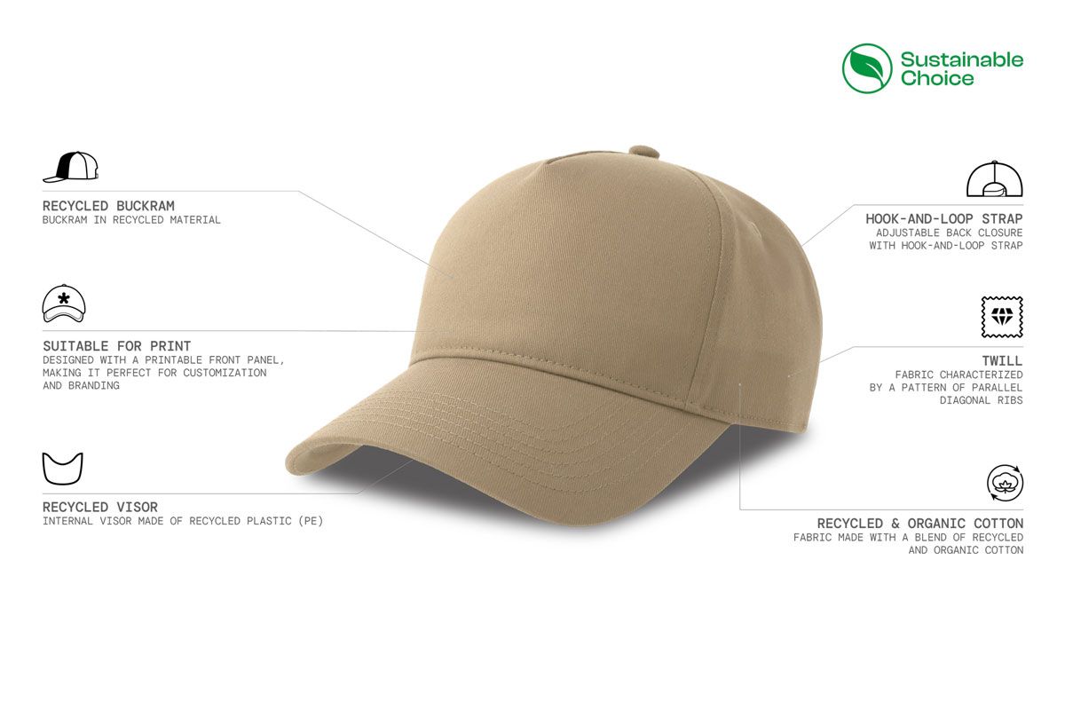 Kapa šilterica, EGON, 5 panela, reciklirana, na čičak, bež