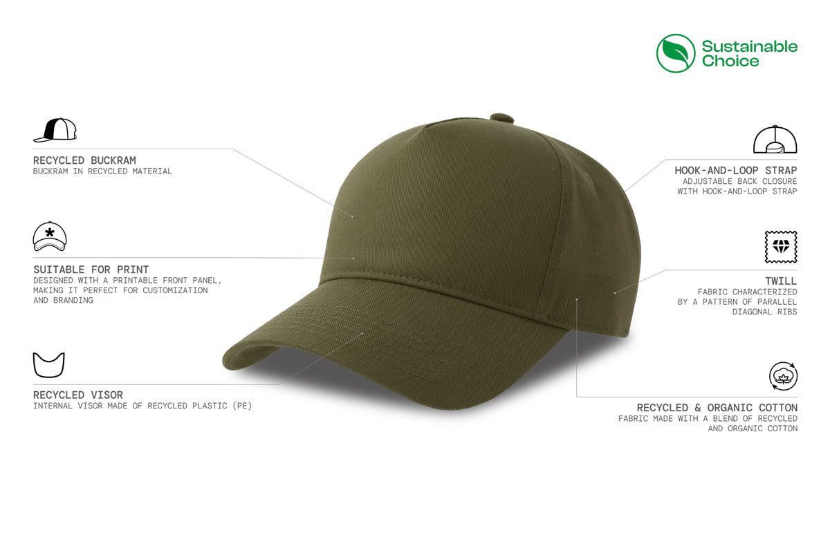 Kapa šilterica, EGON, 5 panela, reciklirana, na čičak, maslinasto zelena