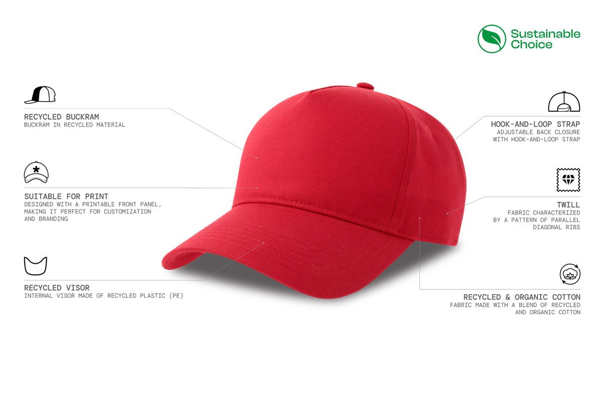 Kapa šilterica, EGON, 5 panela, reciklirana, na čičak, crvena