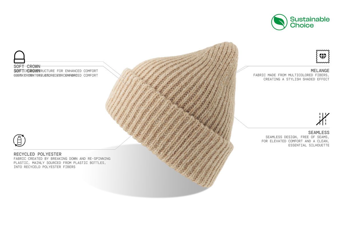 Kapa, GORELY, pletena sa debelom pređom, reciklirana, bež melange