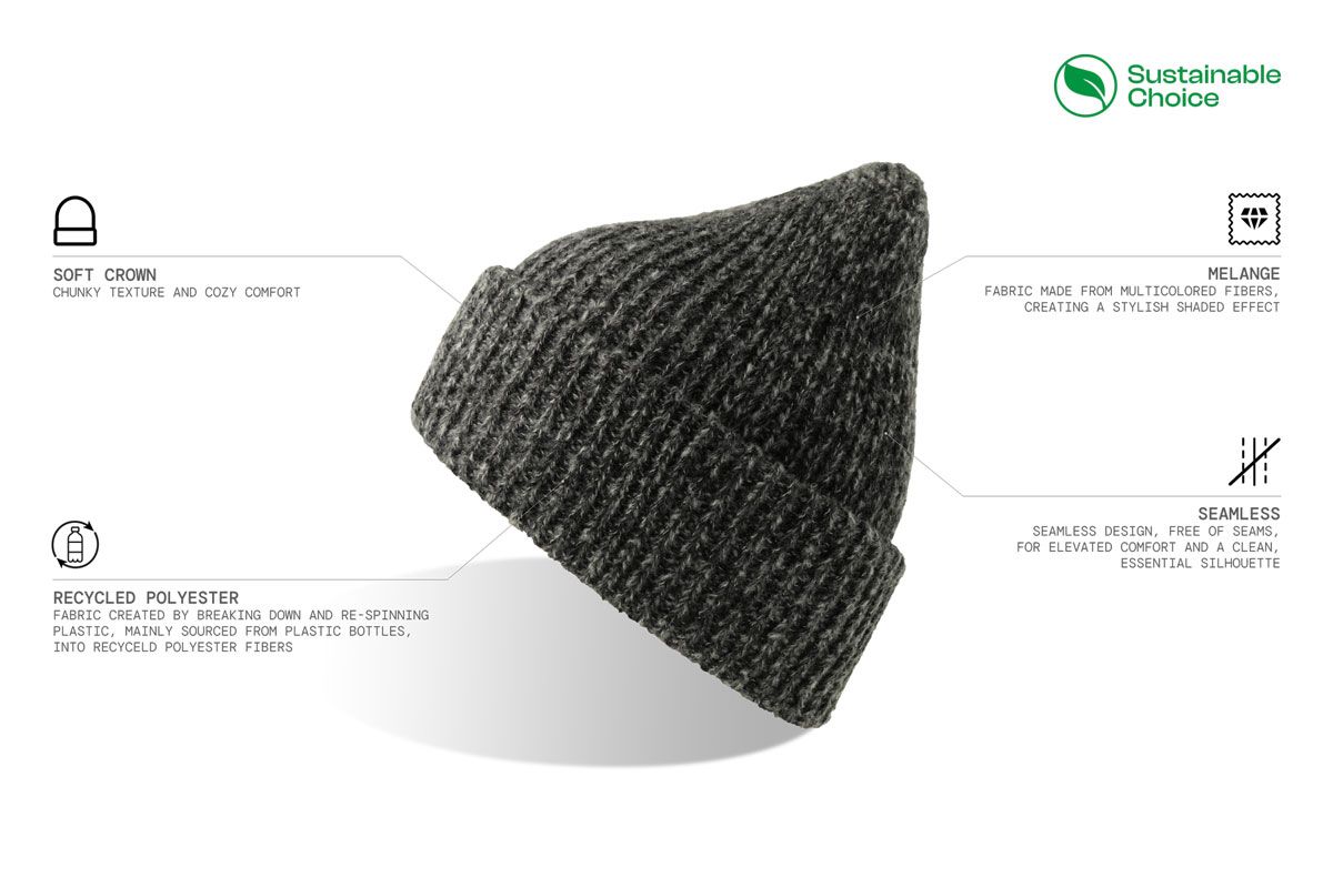 Kapa, GORELY, pletena sa debelom pređom, reciklirana, crna melange