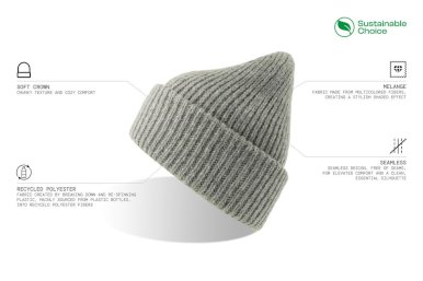 Kapa, GORELY, pletena sa debelom pređom, reciklirana, siva melange