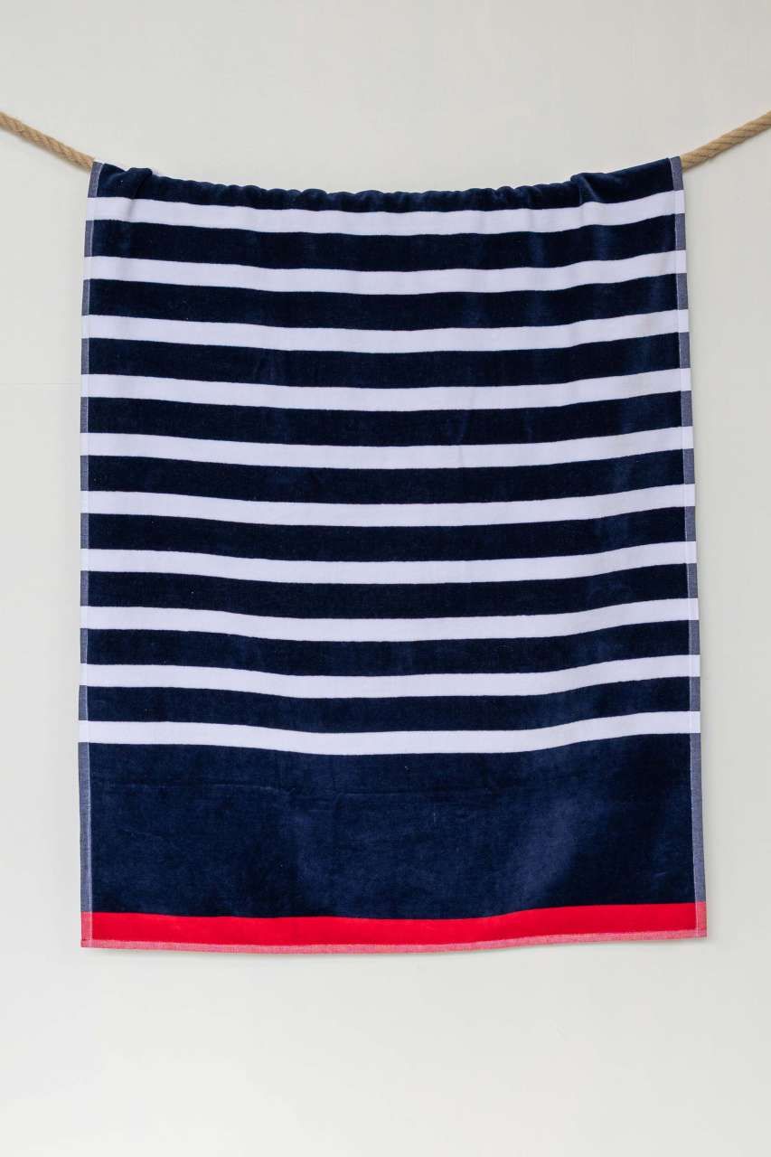Ručnik za plažu, velour, Sailor, 450gr., 90x180cm, navy/white/chilli red
